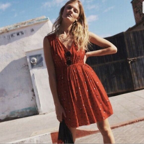 Madewell Magnolia XS Tie-back Floral Summer Dress Red - Picture 2 of 15